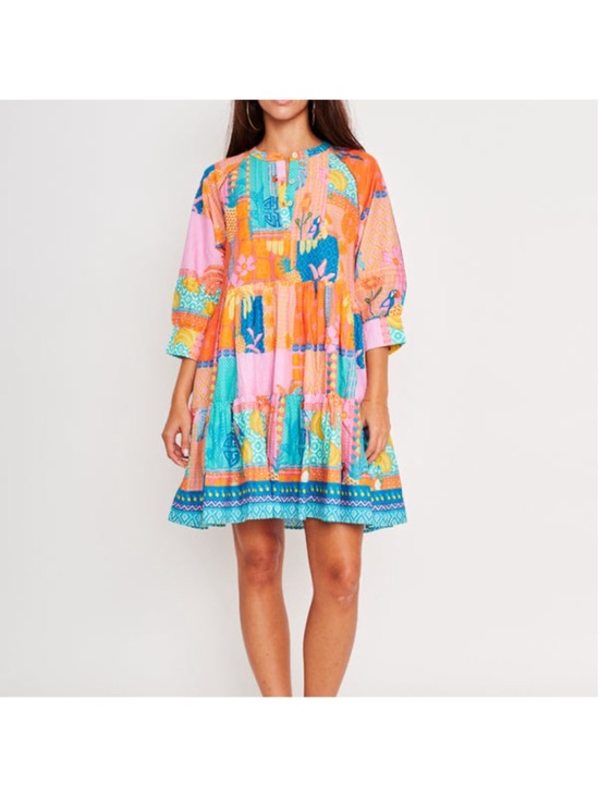 dRA Dresses & Skirts - Women's dRA Mini Dress Size M Orange Pink Patchwork Print